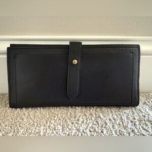 Madewell Black Leather Wallet Clutch with Snap Strap